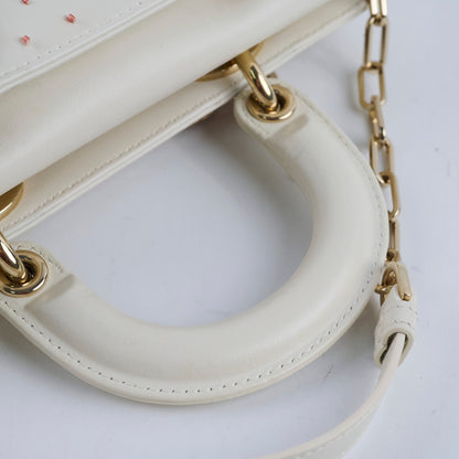 Christian Dior Small D-Joy with Crystal Emboridery White