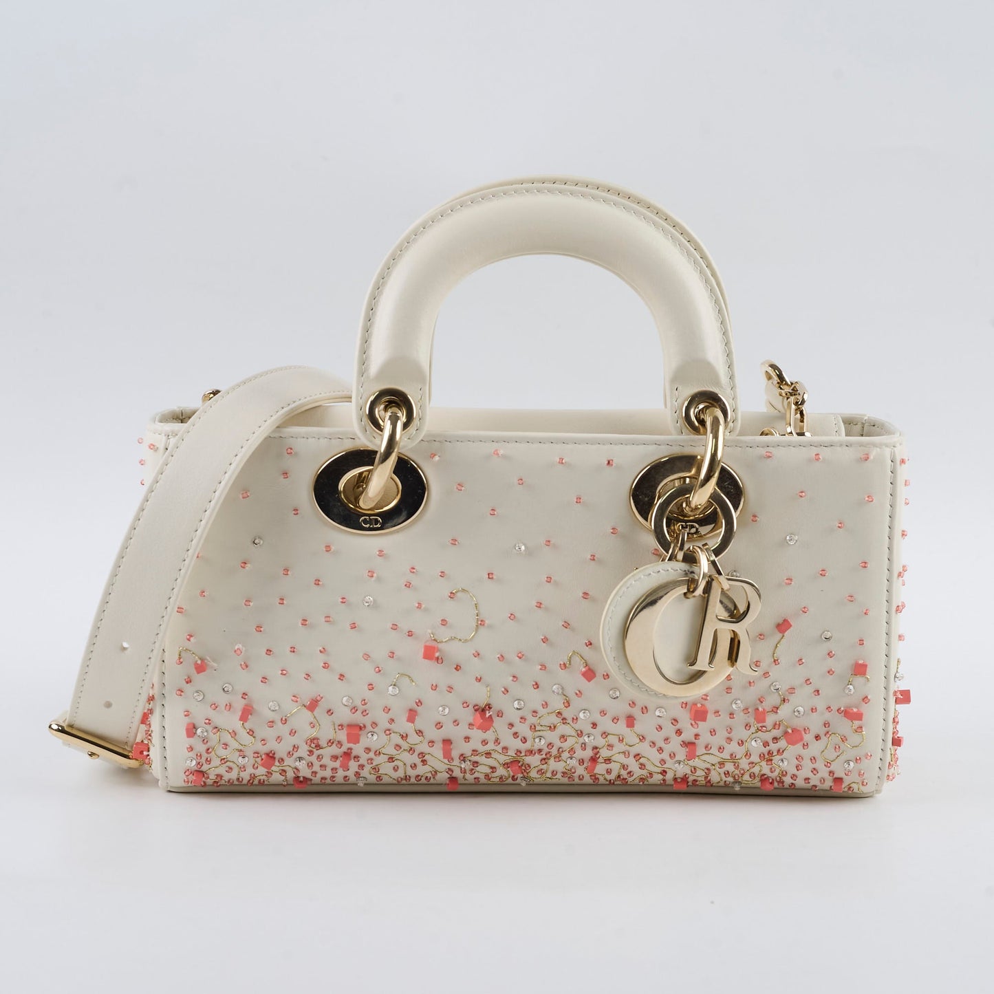 Christian Dior Small D-Joy with Crystal Emboridery White