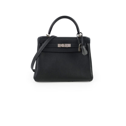 Hermes Kelly Verso 28 Black/Blue  PHW Q Square Stamp