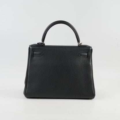 Hermes Kelly Verso 28 Black/Blue  PHW Q Square Stamp