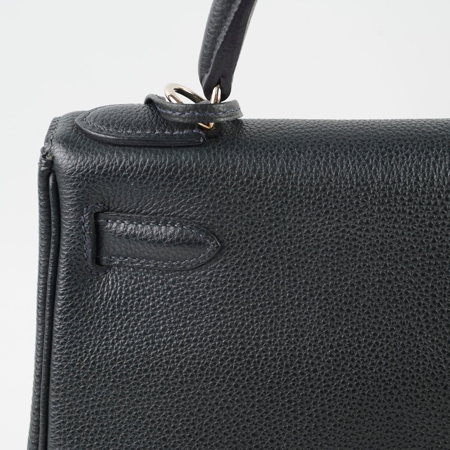Hermes Kelly Verso 28 Black/Blue  PHW Q Square Stamp