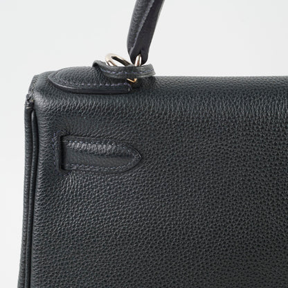 Hermes Kelly Verso 28 Black/Blue  PHW Q Square Stamp