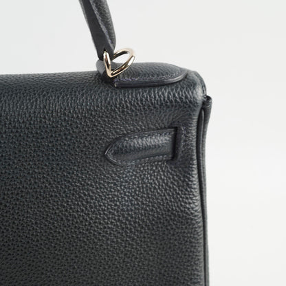 Hermes Kelly Verso 28 Black/Blue  PHW Q Square Stamp