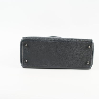 Hermes Kelly Verso 28 Black/Blue  PHW Q Square Stamp