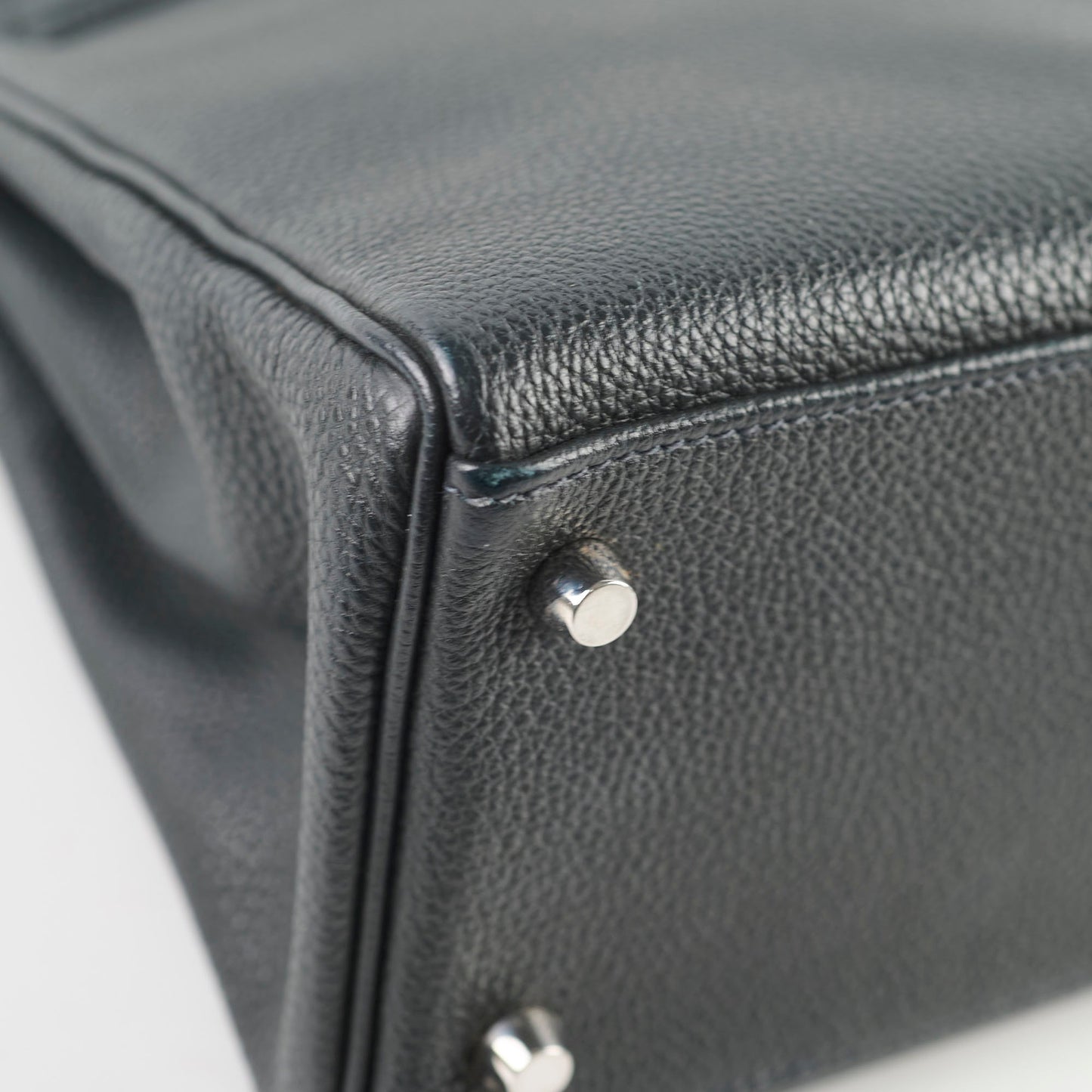 Hermes Kelly Verso 28 Black/Blue  PHW Q Square Stamp