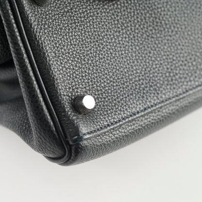 Hermes Kelly Verso 28 Black/Blue  PHW Q Square Stamp