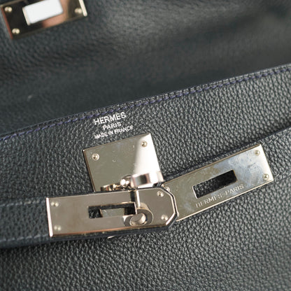 Hermes Kelly Verso 28 Black/Blue  PHW Q Square Stamp