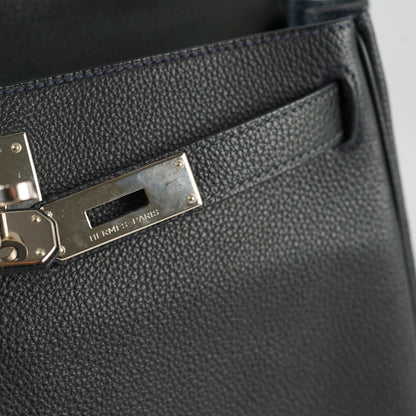 Hermes Kelly Verso 28 Black/Blue  PHW Q Square Stamp