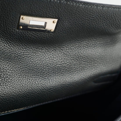 Hermes Kelly Verso 28 Black/Blue  PHW Q Square Stamp