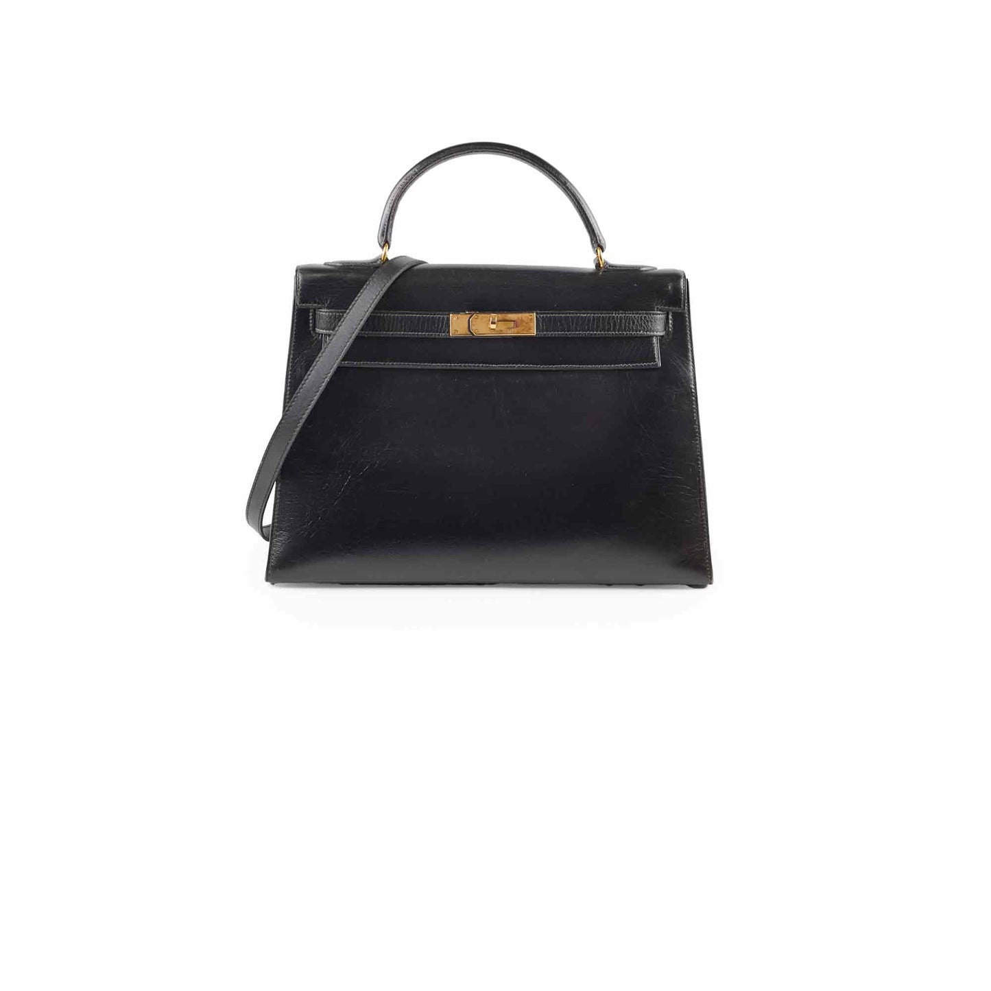 Hermes Vintage Kelly 32 Box Black J Circle Stamp 1980