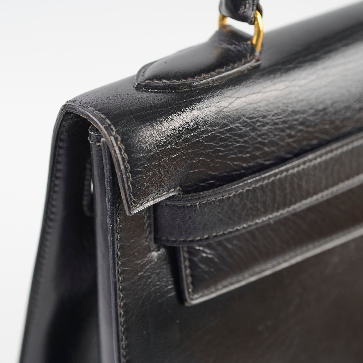 Hermes Vintage Kelly 32 Box Black J Circle Stamp 1980