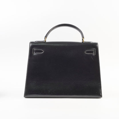 Hermes Vintage Kelly 32 Box Black J Circle Stamp 1980