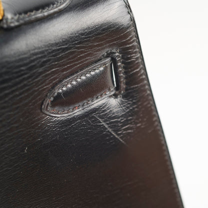 Hermes Vintage Kelly 32 Box Black J Circle Stamp 1980