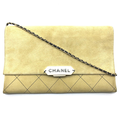 CHANEL Shoulder Bag suede Beige x Gold Metal CHANEL logo Matrasse Women