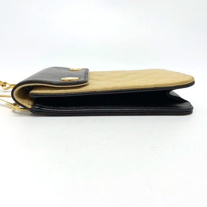 CHANEL Waist bag lambskin Black x beige Matrasse Bicolor Women