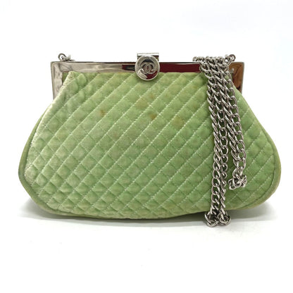 CHANEL Shoulder Bag Velor Green x Silver Metal COCO Mark Matrasse Women