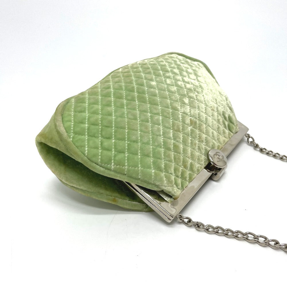 CHANEL Shoulder Bag Velor Green x Silver Metal COCO Mark Matrasse Women