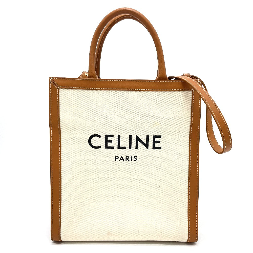 CELINE Shoulder Bag 192082BNZ.02NT Leather / canvas Natural x tongue Bar Tikal Hippo Small Women