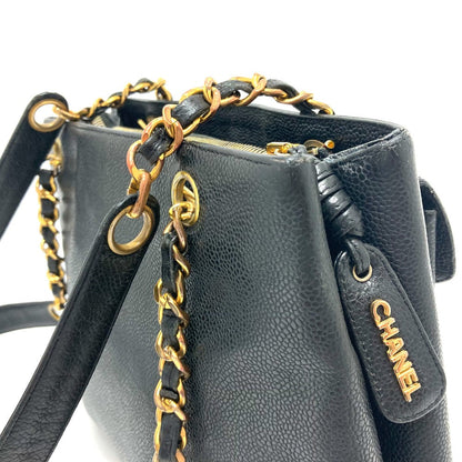 CHANEL Shoulder Bag Caviar skin black CC COCO Mark Matrasse Women