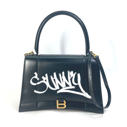 BALENCIAGA Handbag 592823 leather black Crossbody Hourglass SUNNY logo Women