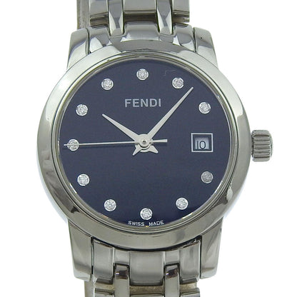 FENDI Watches Quartz 2100L Stainless Steel Silver Date 11P diamond black dial Women