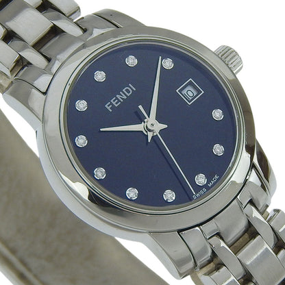 FENDI Watches Quartz 2100L Stainless Steel Silver Date 11P diamond black dial Women