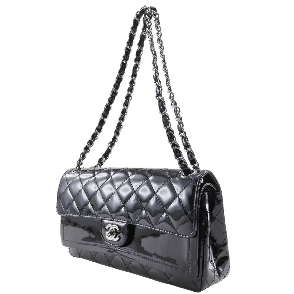 CHANEL Shoulder Bag Patent leather black Double flap Matrasse ChainShoulder Women