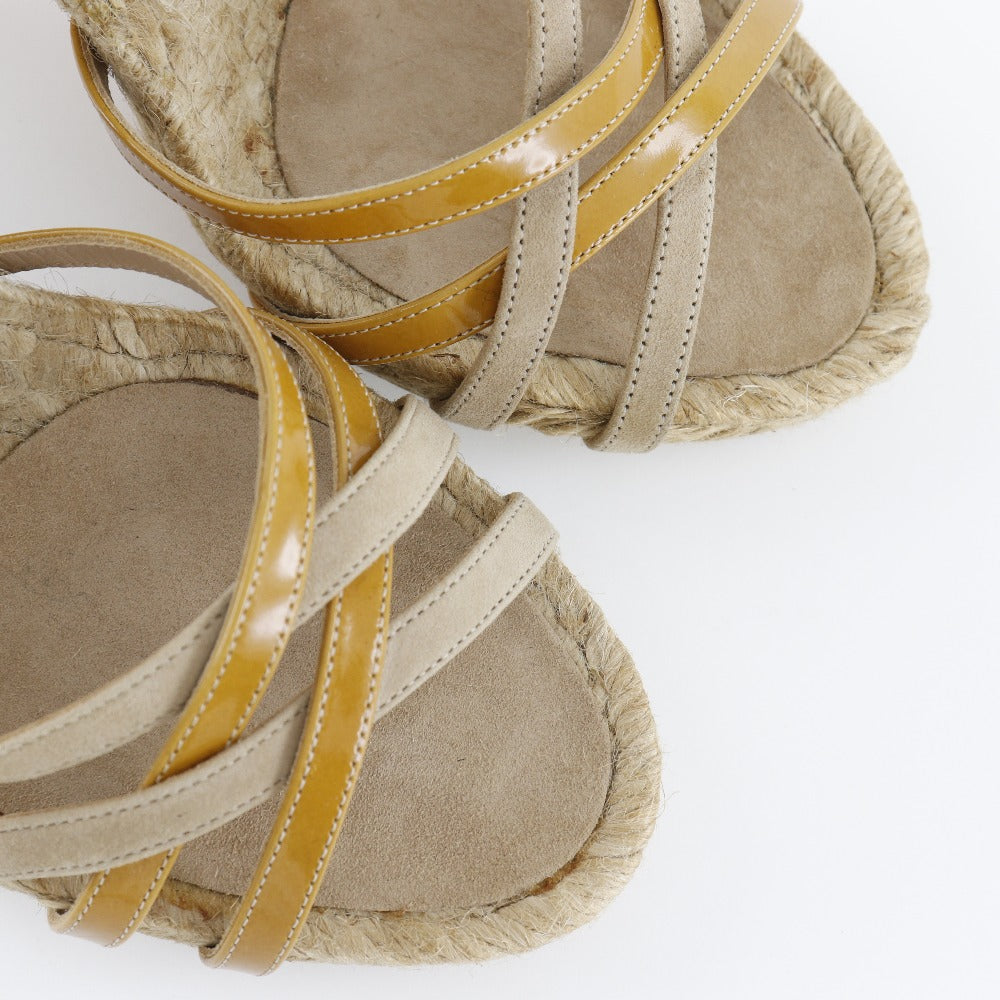 CHANEL Sandals Suede, Patent Leather beige Wedge sole COCO Mark charm Women 34