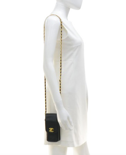 Chanel Black Caviar CC Phone Case Matelasse Chain Strap Crossbody Bag