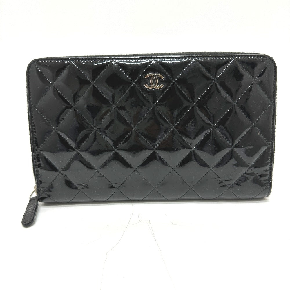 CHANEL Long Wallet Purse Patent calf leather black Matrasse Women