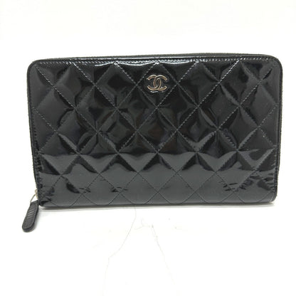 CHANEL Long Wallet Purse Patent calf leather black Matrasse Women