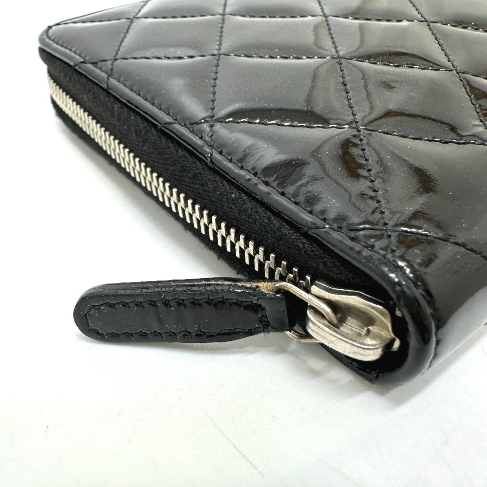 CHANEL Long Wallet Purse Patent calf leather black Matrasse Women