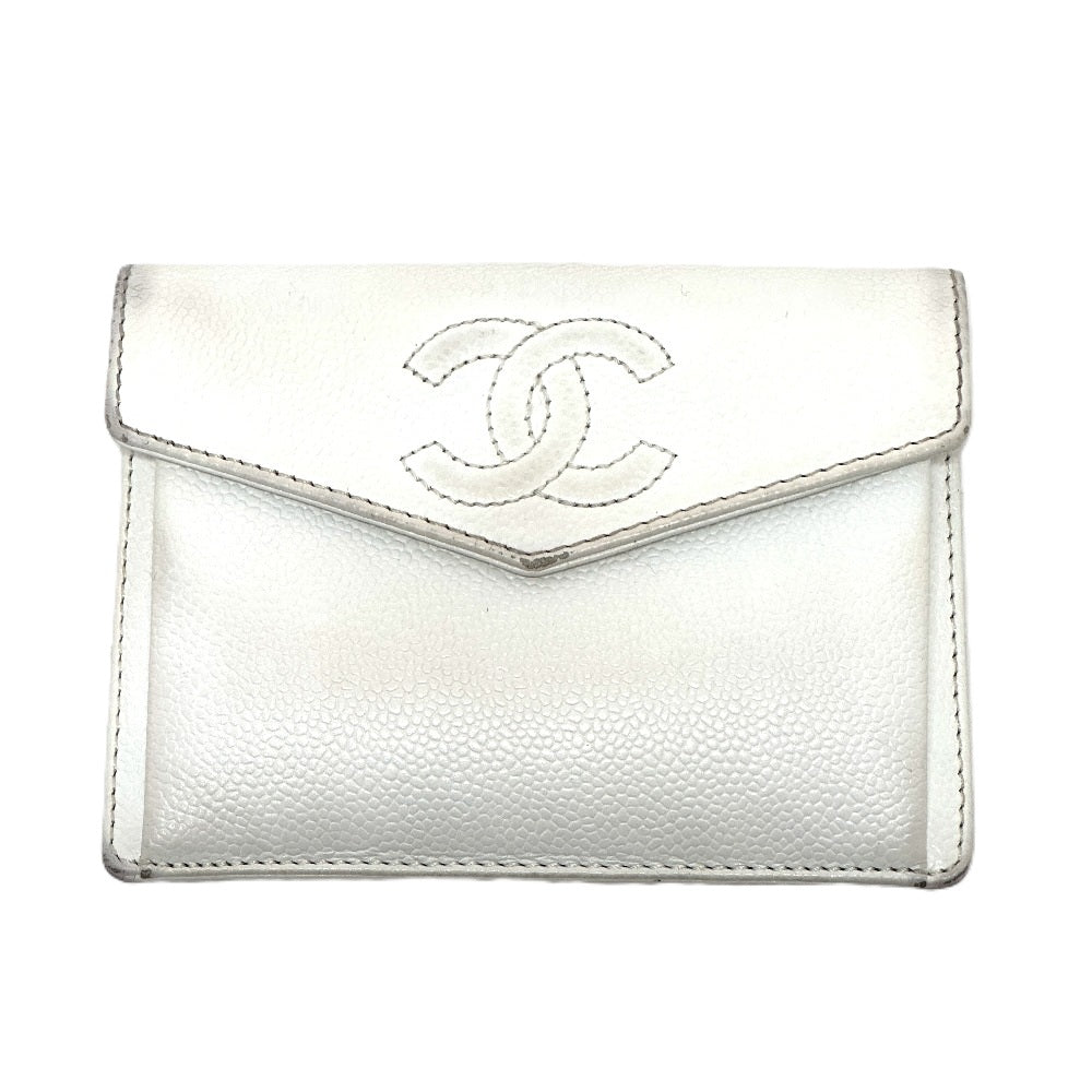 CHANEL Folded wallet Caviar skin white COCO Mark Women