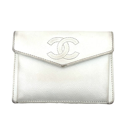 CHANEL Folded wallet Caviar skin white COCO Mark Women