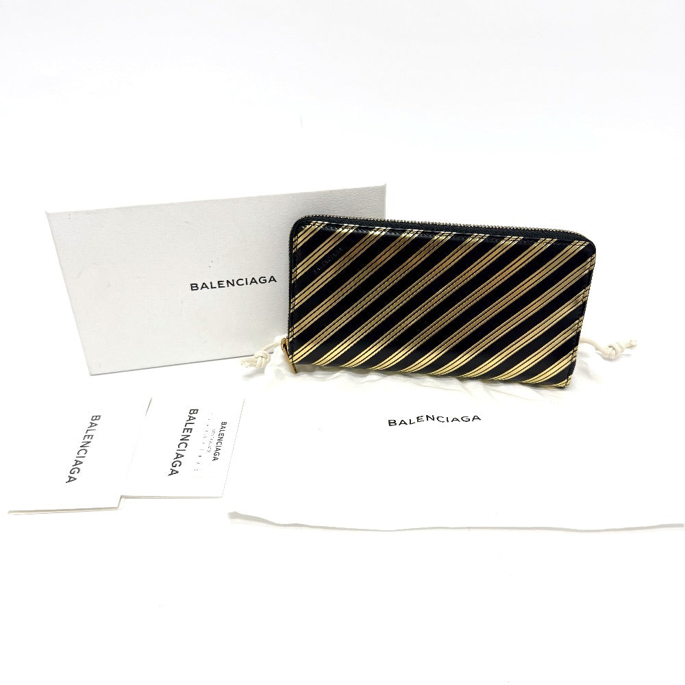 BALENCIAGA Long Wallet Purse 392124 leather Black x Gold stripe unisex(Unisex)
