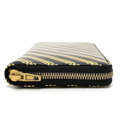 BALENCIAGA Long Wallet Purse 392124 leather Black x Gold stripe unisex(Unisex)