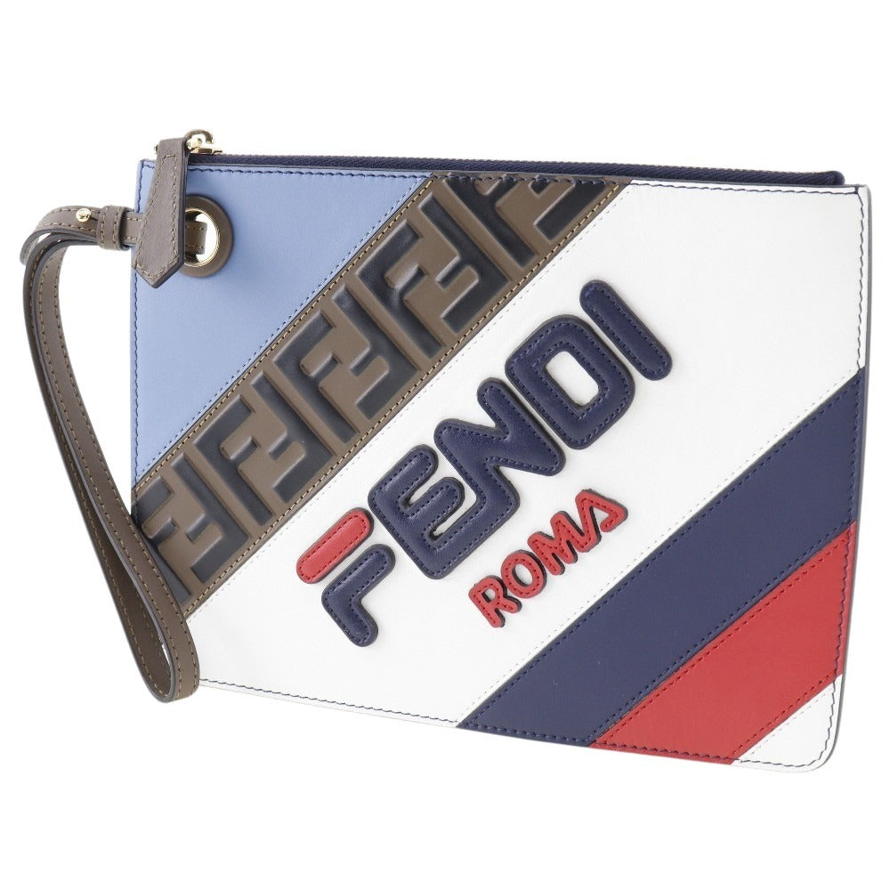 FENDI Clutch bag 8BS020 leather blue FILA collaboration Fendi Mania unisex(Unisex)