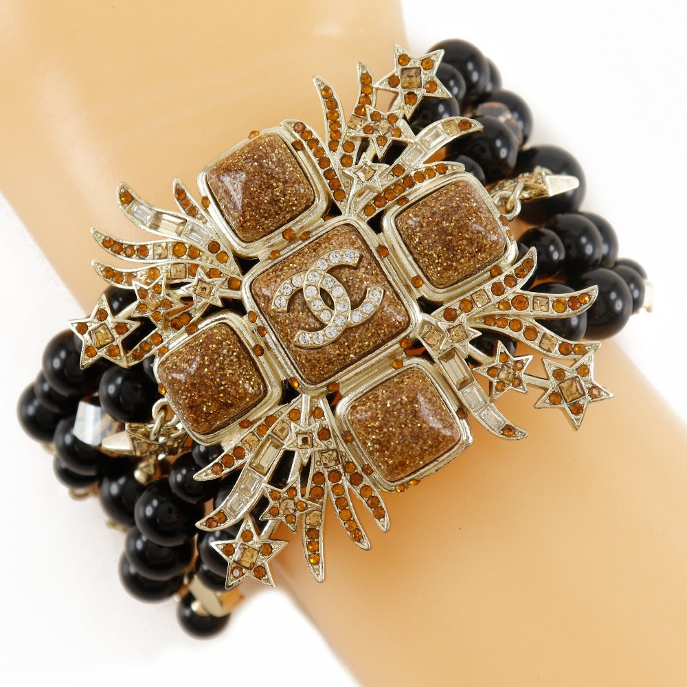 CHANEL bracelet Plated Gold, Rhinestones black COCO Mark