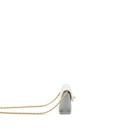 CHANEL CC Enamel Heart Mini Flap Clutch With Chain Lambskin Light Grey GHW