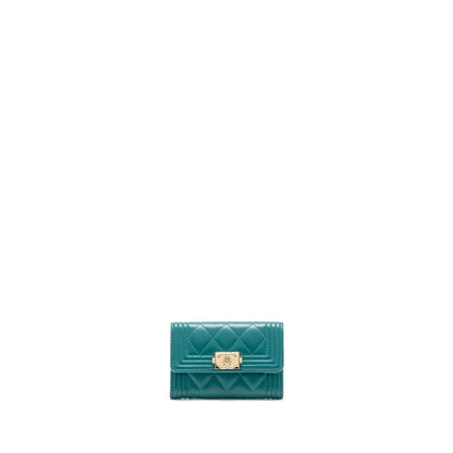 Chanel Boy Flap Card Holder Lambskin Green LGHW