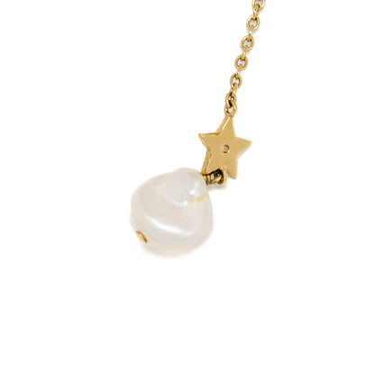 Dior Star and Pearl Drop Necklace Crystal Gold Tone