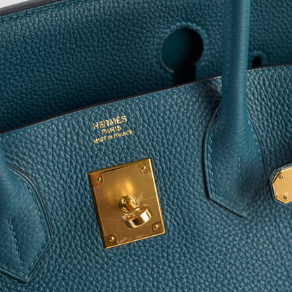 Hermes Birkin GHW 30 Blue Colvert X Stamp