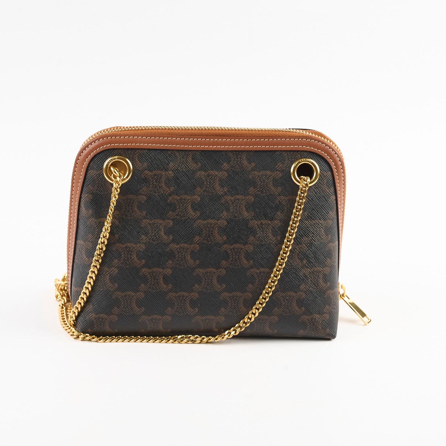 Luxury CELINE Medium Chain Bag Triomphe Canvas Tan