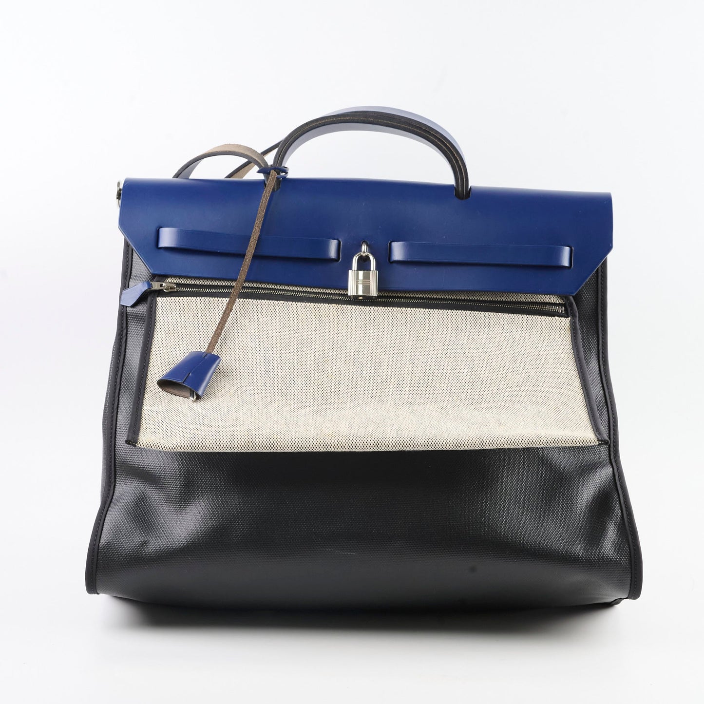 Hermes Herbag Zip 39 Bag Berline Canvas/Leather Black/Blue SHW