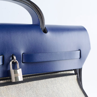 Hermes Herbag Zip 39 Bag Berline Canvas/Leather Black/Blue SHW