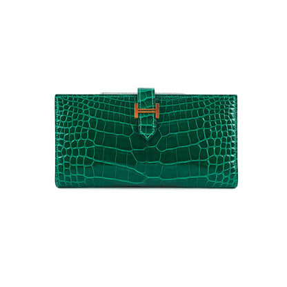 Hermes Bearn Alligator Emerald Wallet D Stamp