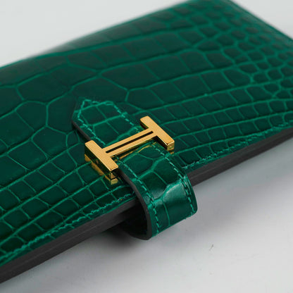 Hermes Bearn Alligator Emerald Wallet D Stamp