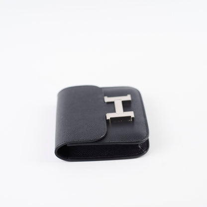 Hermes Constance Slim Wallet Black Epsom Palladium HW U Stamp