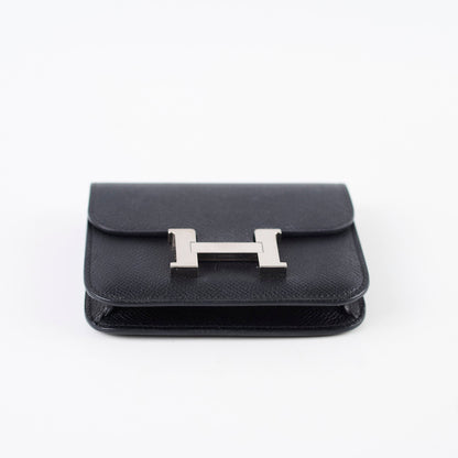 Hermes Constance Slim Wallet Black Epsom Palladium HW U Stamp