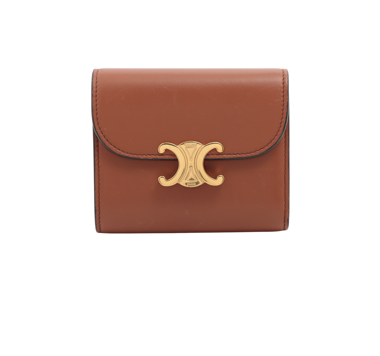 Luxury CELINE Triomphe Leather Brown Compact Wallet